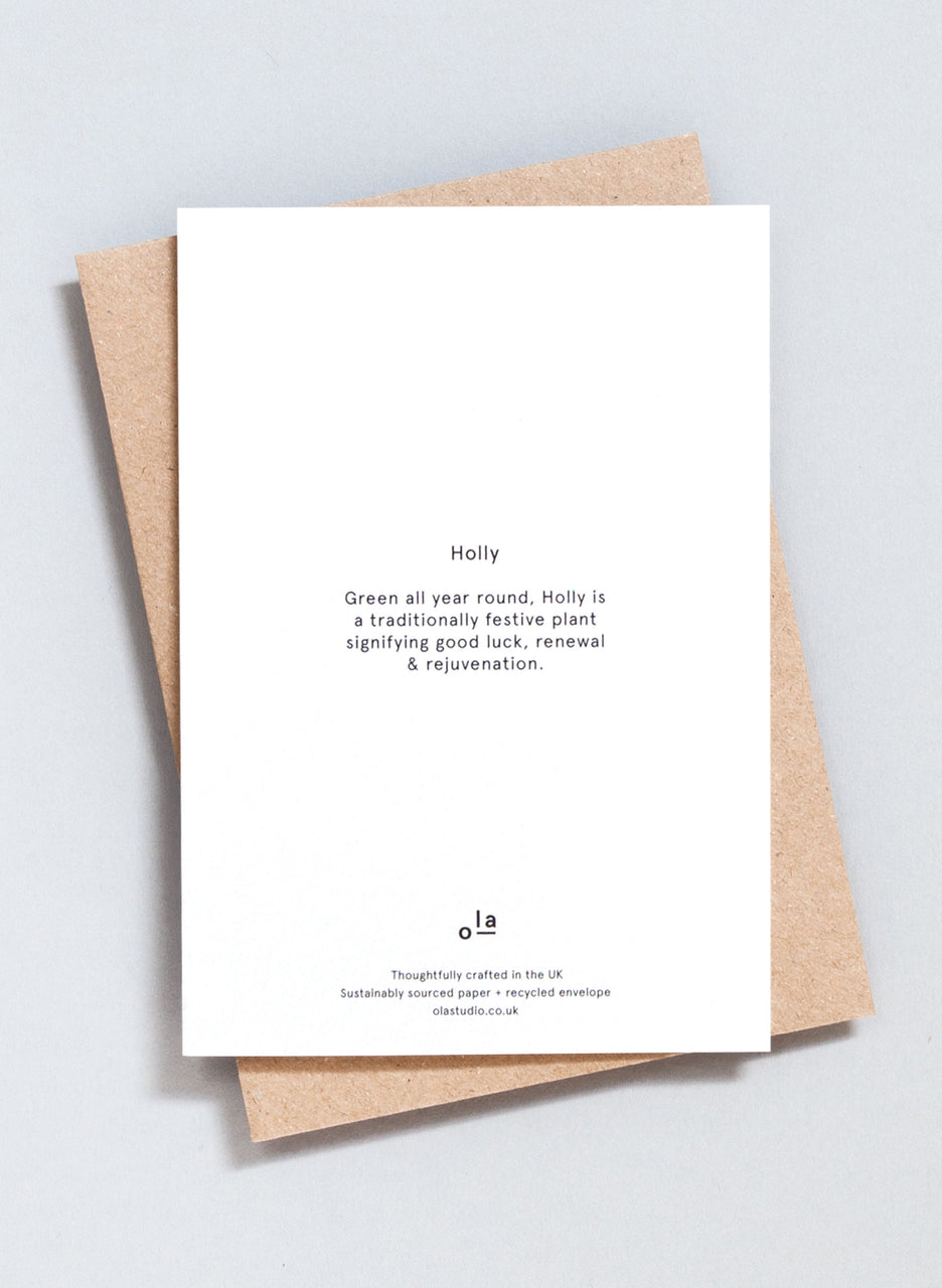 Ola Festive Foil Blocked Holly Print Card