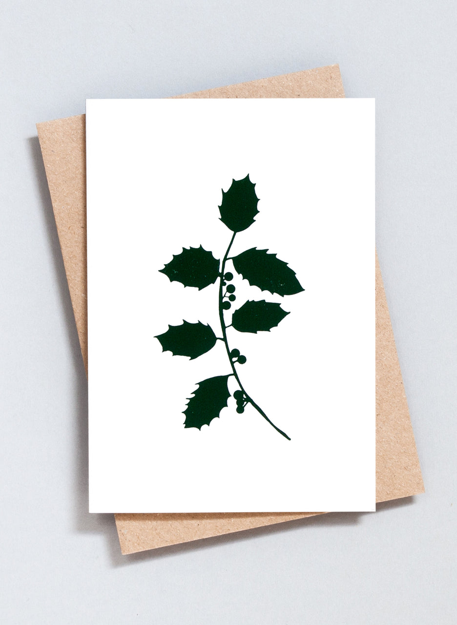 Ola Festive Foil Blocked Holly Print Card